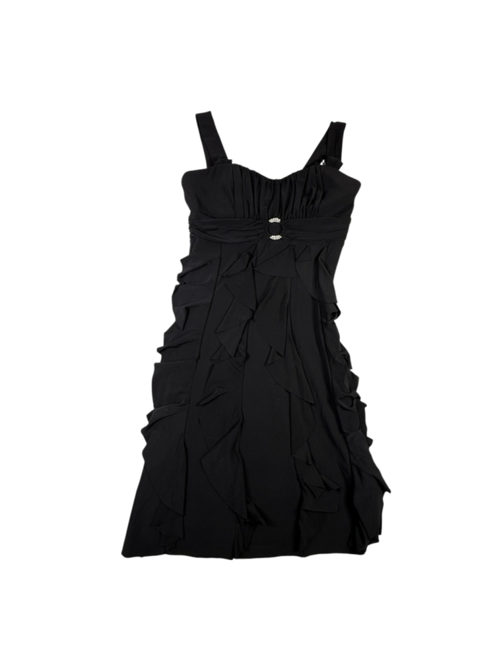 Scarlett Nite Black Ruffle Cocktail Dress Size 6 Rhinestone Waist Party Dress
